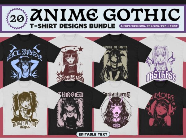 Anime gothic t-shirt design bundle