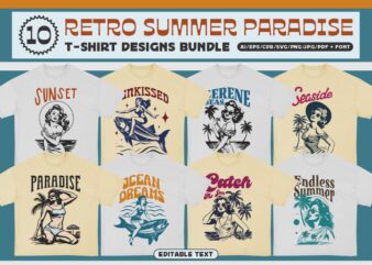 Retro Summer Paradise T-shirt Design Bundle