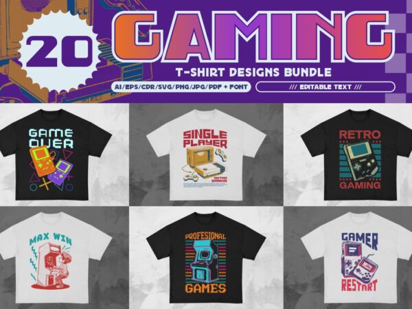 Gaming t-shirt design bundle