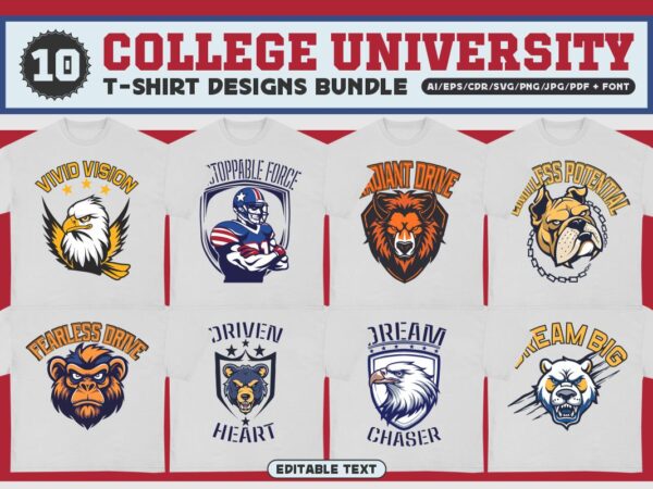 College university t-shirt design bundle