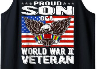 Mens Proud Son Of A World War 2 Veteran Patriotic WW2 Family Gift Tank Top t shirt designs for sale