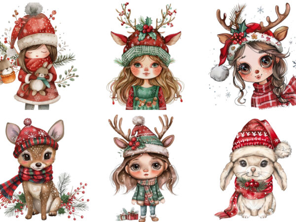 Merry christmas doll animal clipart t shirt designs for sale