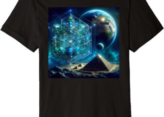 Metatron’s Cube Fourth Dimension with Earth and Pyramids Premium T-Shirt