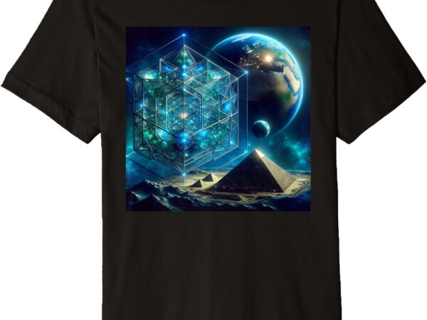 Metatron’s cube fourth dimension with earth and pyramids premium t-shirt