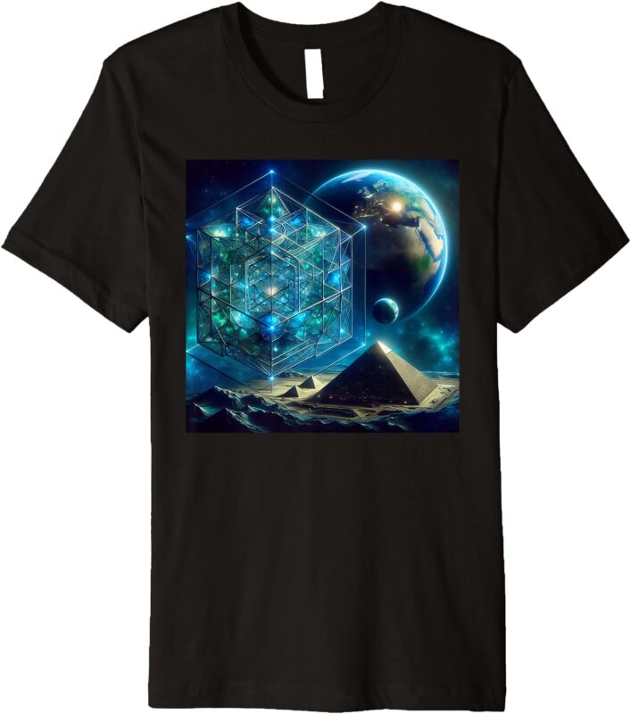 Metatron’s Cube Fourth Dimension with Earth and Pyramids Premium T-Shirt