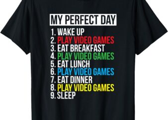 My Perfect Day_ Black Classic Fit Gamer T-Shirt, Crew Neck, Short Sleeve, Polyester & Cotton