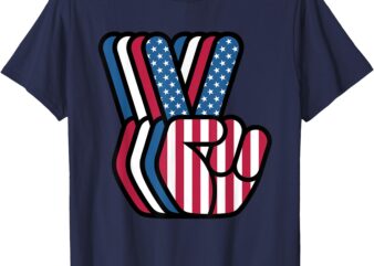 Patriotic USA Peace Sign Tee American Flag V Symbol Graphic T-Shirt