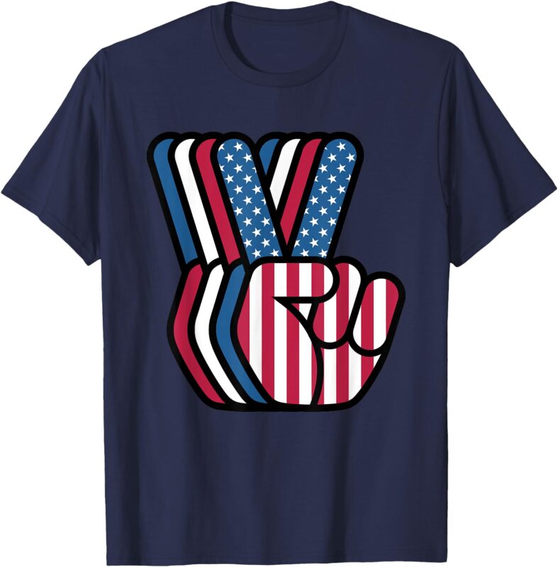 Patriotic USA Peace Sign Tee American Flag V Symbol Graphic T-Shirt