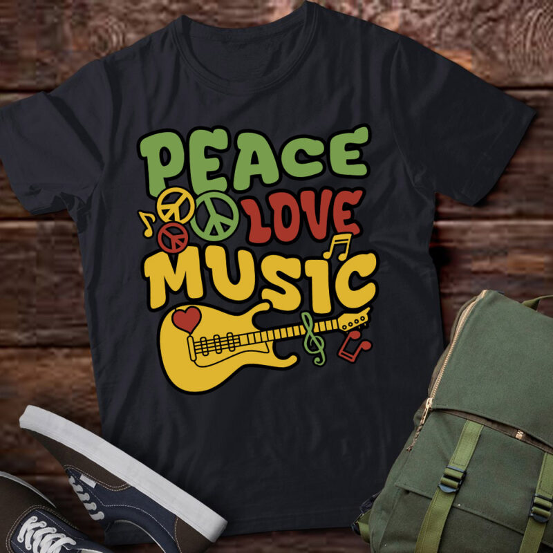 Peace Love Music Guitar Hippy Flower Power Gift lts-d