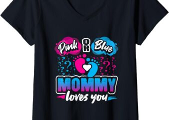 Pink Or Blue Mommy Loves You Gender Reveal Baby Shower Party V-Neck T-Shirt