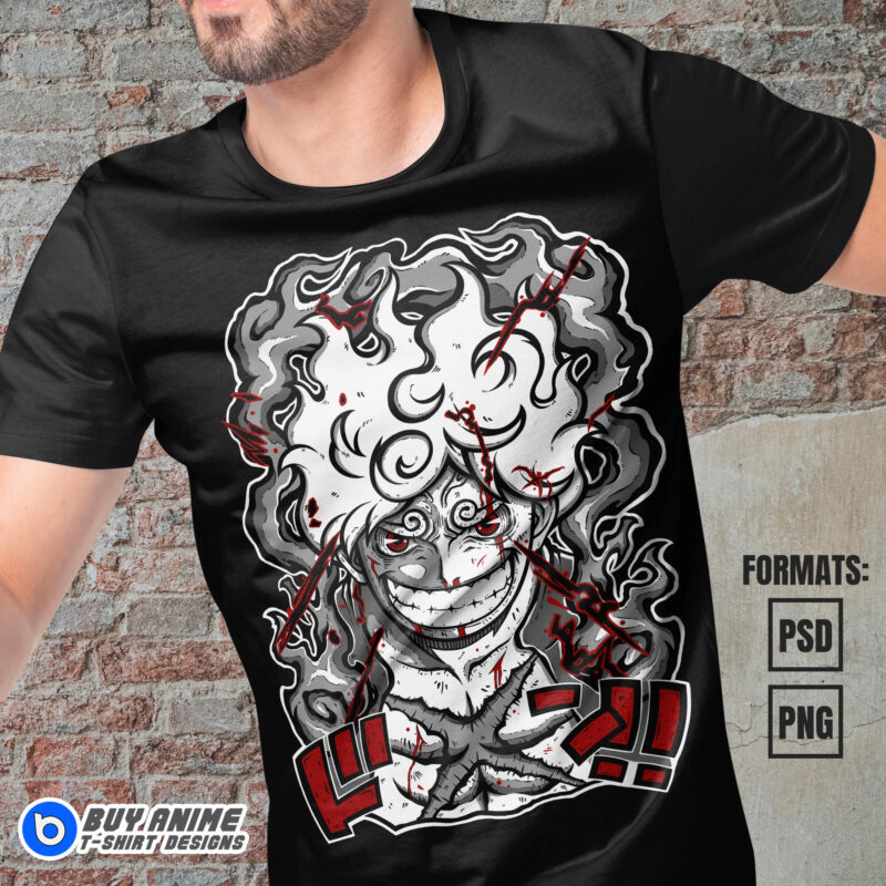 Premium Luffy Gear 5 One Piece Anime Vector T-shirt Design Template #15