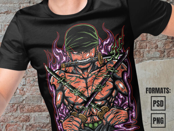 Premium roronoa zoro one piece vector t-shirt design template #11