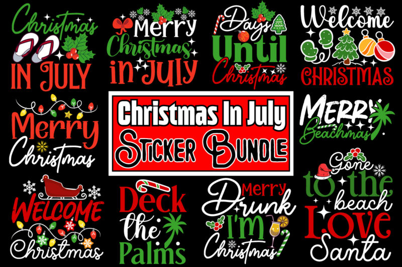 Chrristmas In July SVG T-shirt Design Bundle ,Christmas in July svg Bundle, Summer Vacation svg Bundle, eps, dxf, ai, png, Files For Cricut