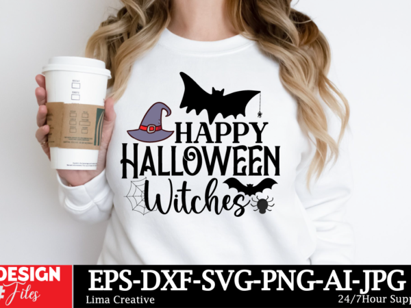 Happy halloween witches t-shirt design, spooky season svg, cute halloween svg, halloween shirt svg, ghost svg, halloween onesie svg, ghost v