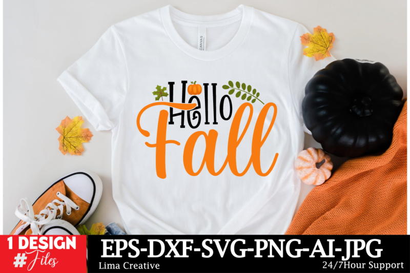 Hello Fall T-shirt Design, Fall round sign svg bundle, Fall svg bundle, Hello fall svg, Fall welcome sign svg, Hello pumpkin svg, Autumn svg