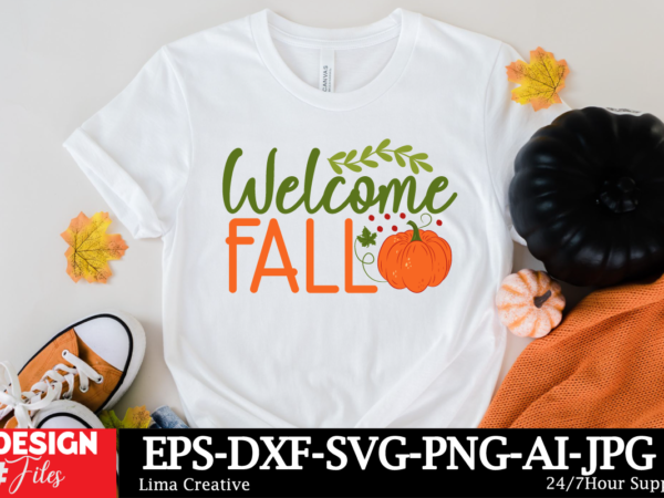 Welcome fall t-shirt design, fall round sign svg bundle, fall svg bundle, hello fall svg, fall welcome sign svg, hello pumpkin svg, autumn s