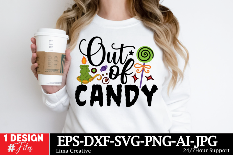 Out Of Candy T-shirt Design, Spooky Season SVG, Cute Halloween SVG, Halloween Shirt svg, Ghost svg, Halloween Onesie svg, Ghost Vibes, Hallo