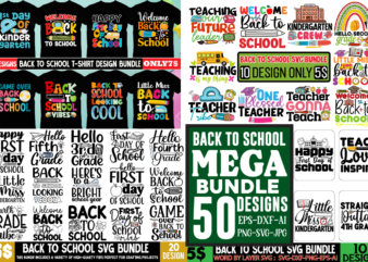 Back To School Mega SVG Bundle ,Back to School Mega Bundle, Kindergarten SVG, First Day Of School SVG, School Png, First/Second/Third Grad t shirt template