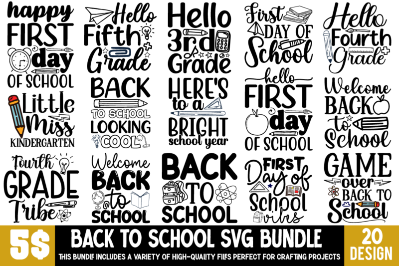 Back To School Mega SVG Bundle ,Back to School Mega Bundle, Kindergarten SVG, First Day Of School SVG, School Png, First/Second/Third Grad