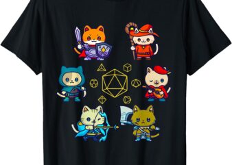 RPG Gamer Cats D20 Dice Nerdy Geek Cat Men Women Kids T-Shirt