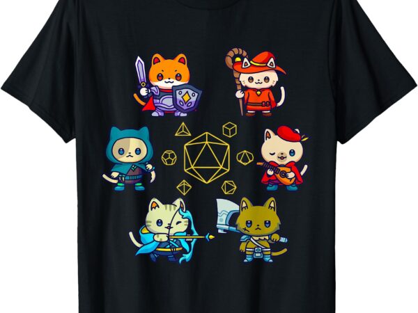 Rpg gamer cats d20 dice nerdy geek cat men women kids t-shirt