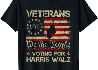 Retro America Flag Veterans Voting For Harris Walz 2024 T-Shirt