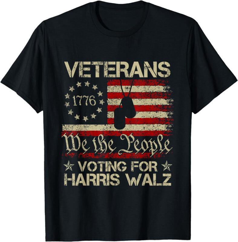 Retro America Flag Veterans Voting For Harris Walz 2024 T-Shirt