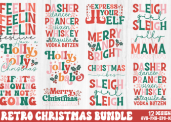 Retro Christmas T-shirt Bundle Retro Christmas SVG Bundle