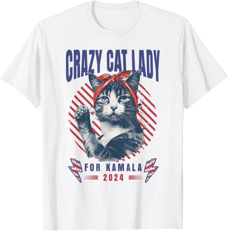 Retro Crazy Cat Lady For Kamala Harris For President 2024 T-Shirt