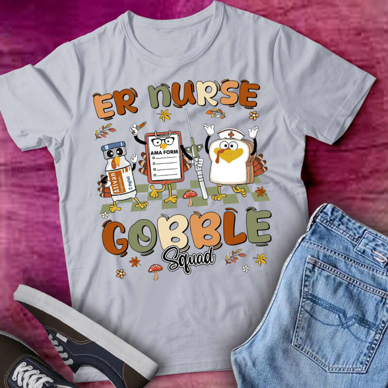 Retro ER Nurse Gobble Squad Thanksgiving Turkey ED ER Nurse T-Shirt ltsp