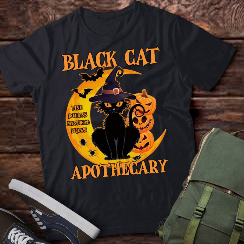 Retro Scary Halloween Costume Black Cat Salem Apothecary T-Shirt ltsp