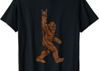 Rock On Bigfoot Sasquatch Loves Rock And Roll Sunglasses On T-Shirt