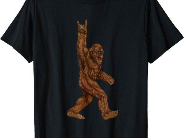 Rock on bigfoot sasquatch loves rock and roll sunglasses on t-shirt