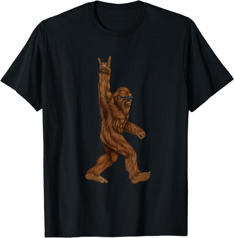 Rock On Bigfoot Sasquatch Loves Rock And Roll Sunglasses On T-Shirt