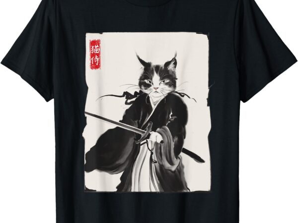 Samurai cat warrior ink art funny japanese style t-shirt