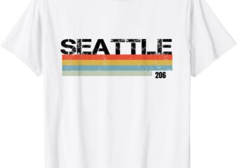 Seattle Area Code 206 Vintage Stripes T Shirt T-Shirt