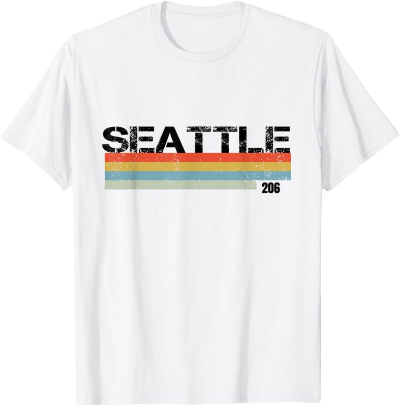 Seattle Area Code 206 Vintage Stripes T Shirt T-Shirt