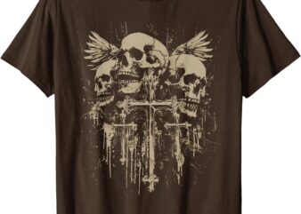 Skull Cross Wings Y2K Goth Alt Grunge Gothic Emo Aesthetic T-Shirt