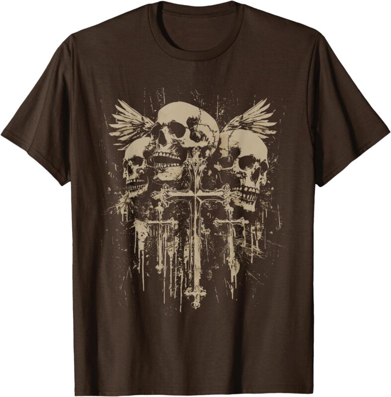 Skull Cross Wings Y2K Goth Alt Grunge Gothic Emo Aesthetic T-Shirt