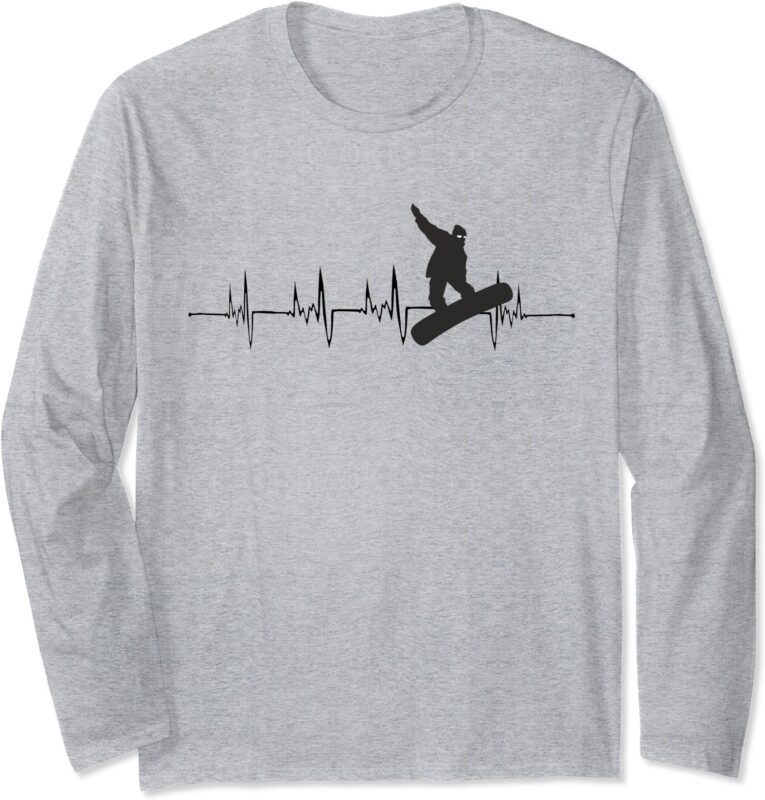 Snowboarding Heartbeat EKG Pulse Snowboarder Gift Long Sleeve T-Shirt