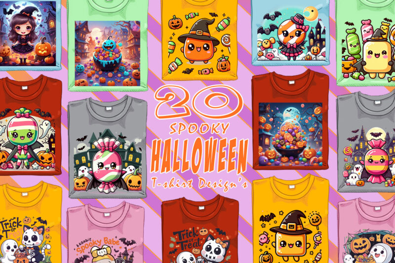 Spooky Halloween Party t-shirt design bundle with 20 png & jpeg designs – download instantly Retro Vintage T-shirt