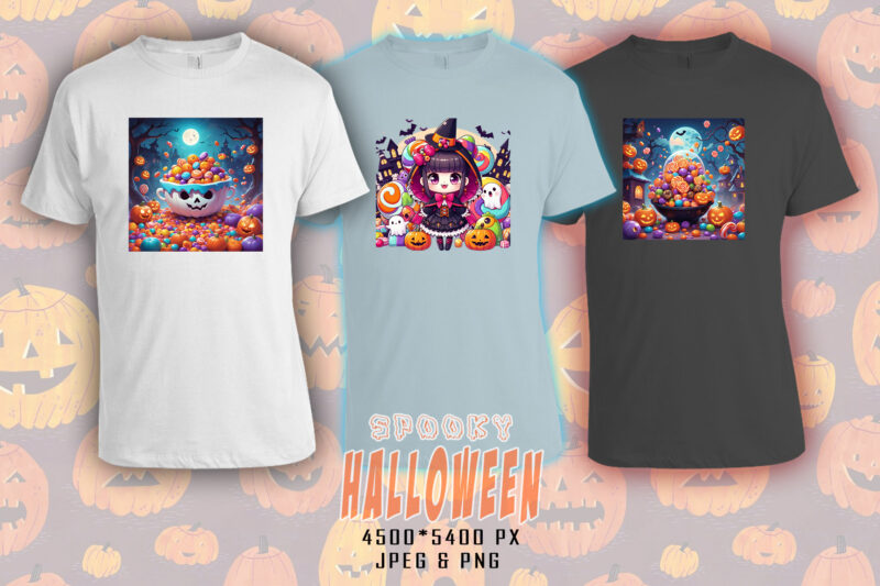 Spooky Halloween Party t-shirt design bundle with 20 png & jpeg designs – download instantly Retro Vintage T-shirt