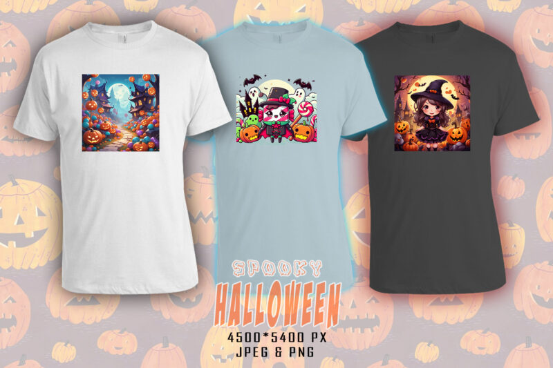 Spooky Halloween Party t-shirt design bundle with 20 png & jpeg designs – download instantly Retro Vintage T-shirt