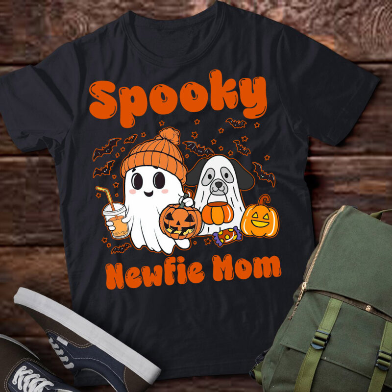 Spooky Newfie Mom Brown Newfoundland Dog Ghost Halloween T-Shirt ltsp