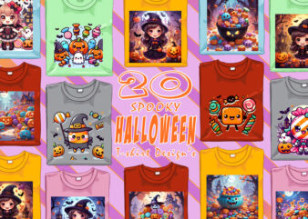 Spooky Halloween Party t-shirt design bundle with 20 png & jpeg designs – download instantly Retro Vintage T-shirt Design