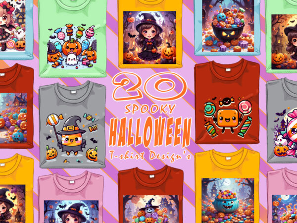 Spooky halloween party t-shirt design bundle with 20 png & jpeg designs – download instantly retro vintage t-shirt design