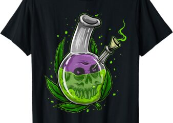 Stoner Gift Smoking Weed Leaf & Skull Marijuana T-Shirt