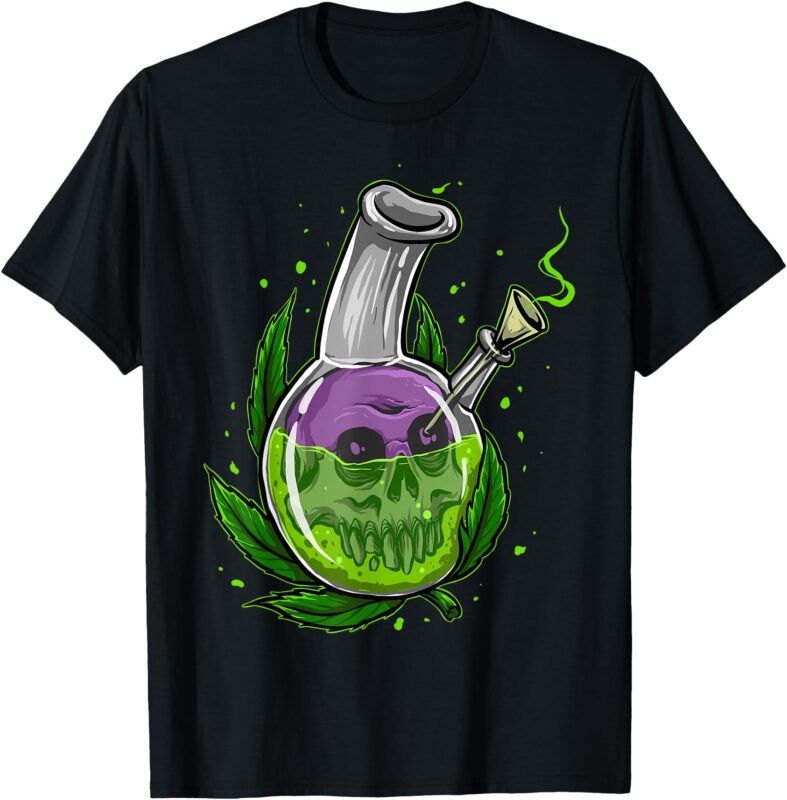 Stoner Gift Smoking Weed Leaf & Skull Marijuana T-Shirt