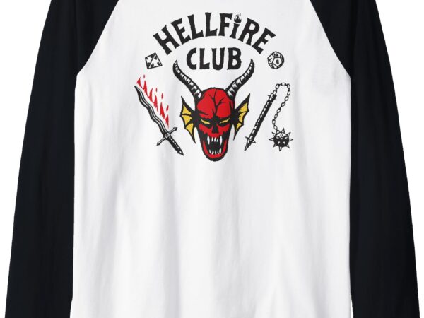 Stranger things 4 hellfire club logo raglan baseball tee t shirt template vector