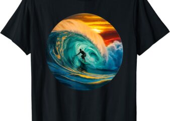 Surfer getting tubed and barreled at sunset. Art print. T-Shirt